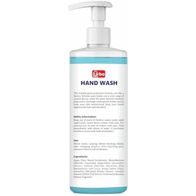 URBA ANTI BACTERIAL HAND WASH | WITH MOISTURIZING AGENT | WITH DISPENSER PUMP | GERM PROTECTION & SOFT ON HANDS| LIQUID WASH -500 ML - Image 2